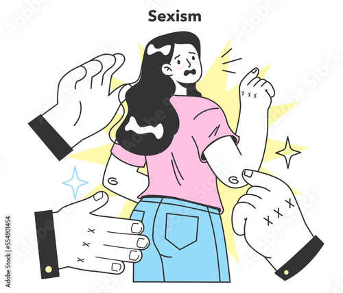 Sexual harassment. Assault and abuse behavior. Hands groping female character.