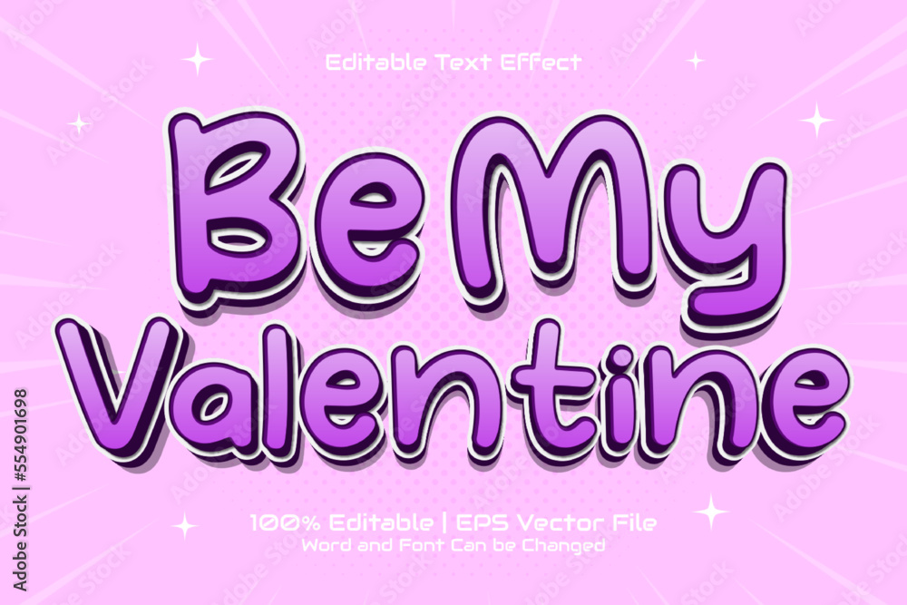 Editable Text Effect Be My Valentine Cartoon Style