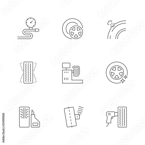 Set line icons of car wheel service
