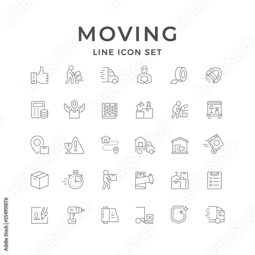 Set line icons of moving service