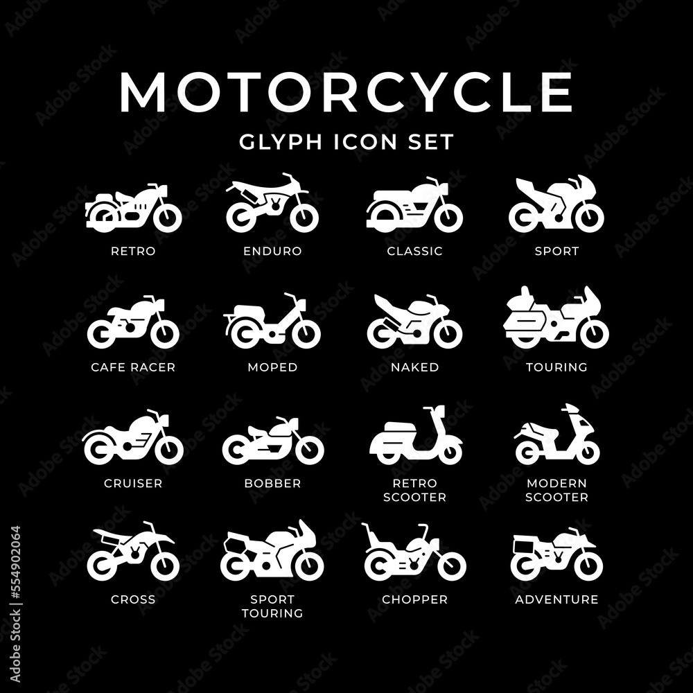 Set glyph icons of motorcycle