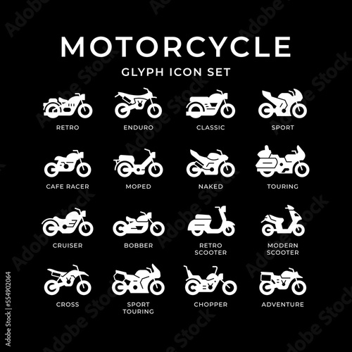 Set glyph icons of motorcycle