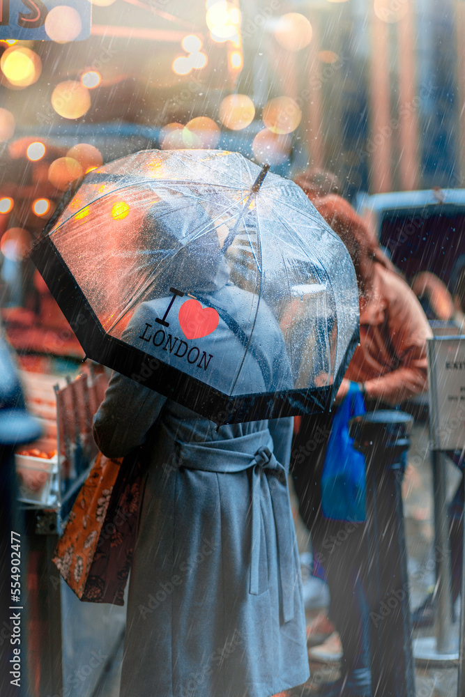 Fototapeta premium I love London, Woman with umbrella during the rain