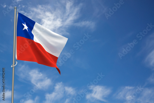 Republic of Chile Flag over Blue Sky Background. 3D Illustration