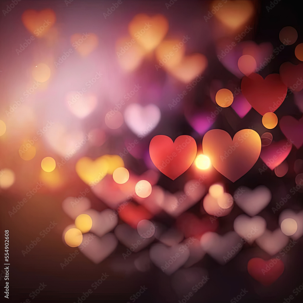 Valentine Celebration with Red, Pink, and Peach Hearts Bokeh Background by Generative AI Illustrations