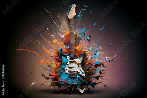 Guitar exploding with sound generative art