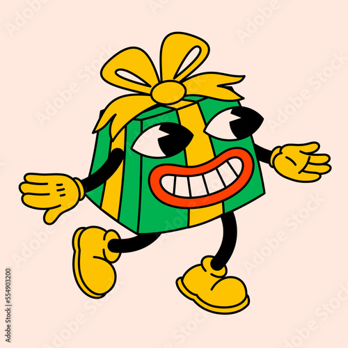 Merry Christmas and Happy New year trendy retro cartoon characters. Groovy hi...