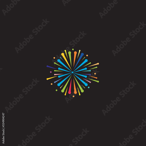 Multicolored graphic firework. Starburst and sunburst collection. Vintage burst light rays. Vector graphic illustration.