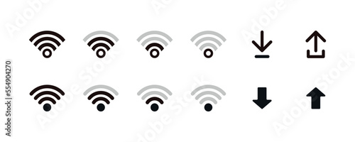 Full set of wireless and wifi icon set vector internet access or signal symbol with download and upload signs