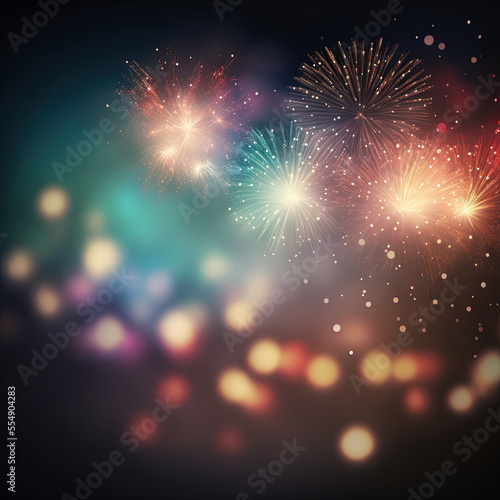 Fireworks Celebration Bokeh Background Focussing Top Right with Several Sparkling Light by Generative AI Illustrations