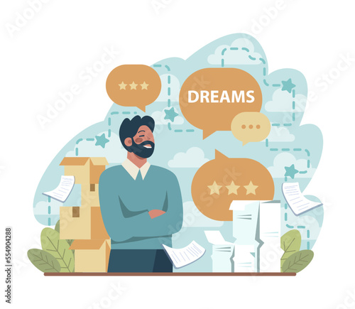 Daydreaming concept. Young characters dreaming or daydreaming