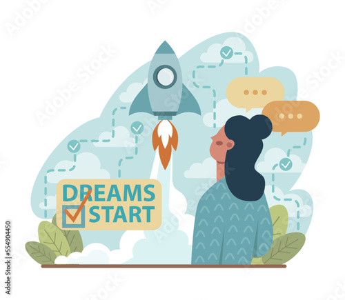 Daydreaming concept. Young characters dreaming or daydreaming