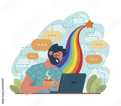 Daydreaming concept. Young characters dreaming or daydreaming