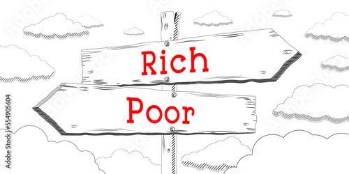Rich or poor - outline signpost with two arrows