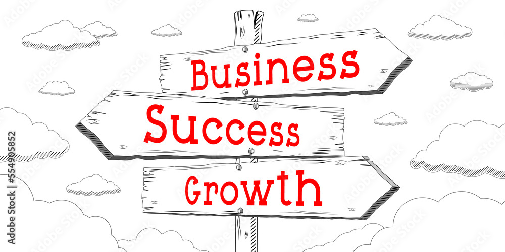 Business, success, growth - outline signpost with three arrows