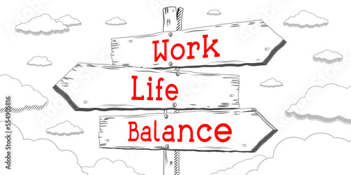 Work, life, balance - outline signpost with three arrows