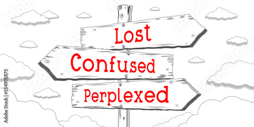 Lost, confused, perplexed - outline signpost with three arrows