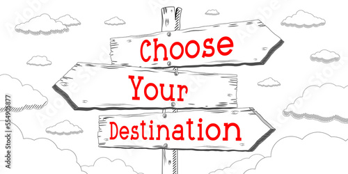 Choose your destination - outline signpost with three arrows