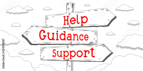 Help, guidance, support - outline signpost with three arrows
