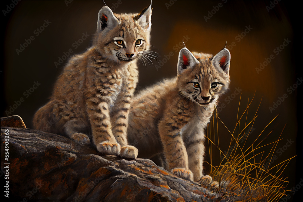 Lynx cubs oil painting generative art