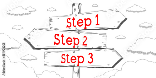 Step 1, 2, 3 - outline signpost with three arrows