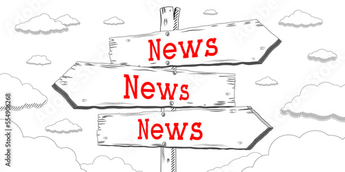 News - outline signpost with three arrows