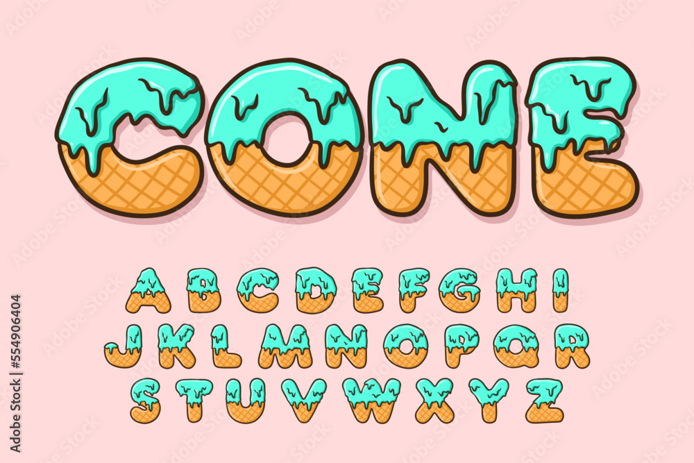 Alphabet Ice Cream Cone Slime melt text vector Letters Alphabet Ice Cream Cone Slime melt text vector Letters