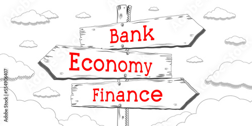 Bank, economy, finance - outline signpost with three arrows