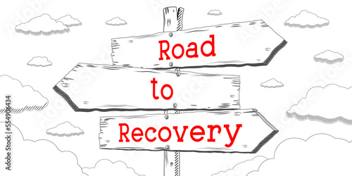 Road to recovery - outline signpost with three arrows