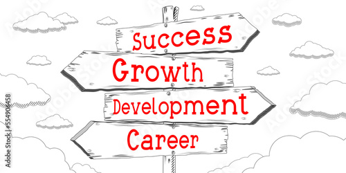 Success  growth  development  career - outline signpost with four arrows