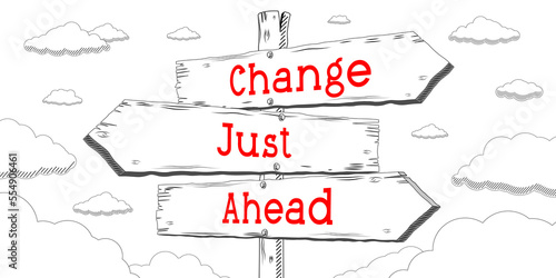 Change just ahead - outline signpost with three arrows