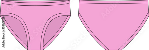 Girls knickers technical sketch illustration. Pink color. Children's underpants.