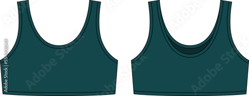 Girl bra technical sketch illustration. Dark green color. Casual underclothing.