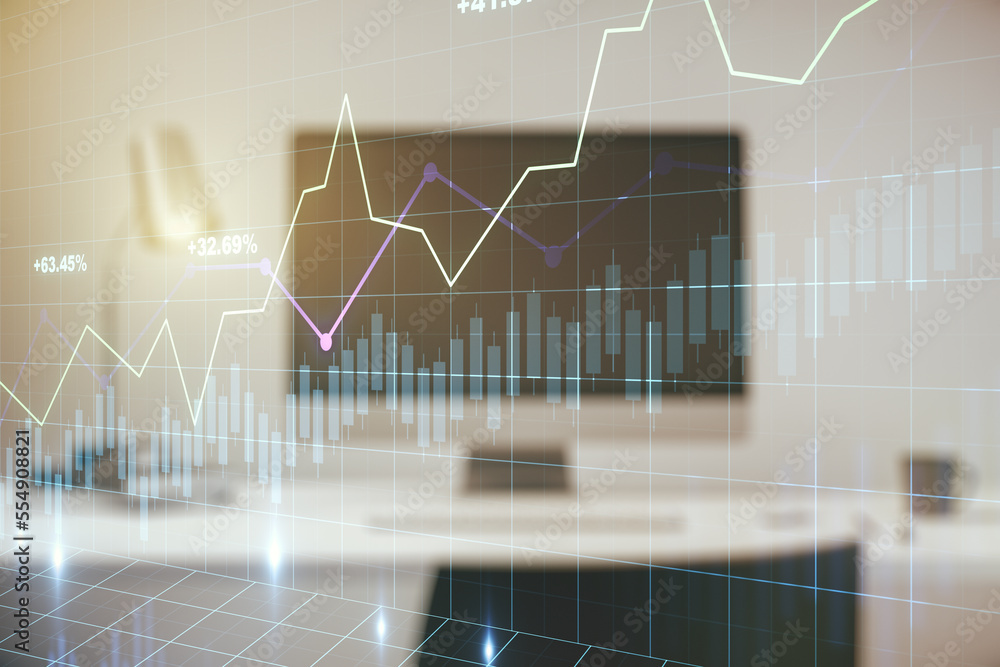 Multi exposure of abstract financial diagram on computer background, banking and accounting concept Multi exposure of abstract financial diagram on computer background, banking and accounting concept
