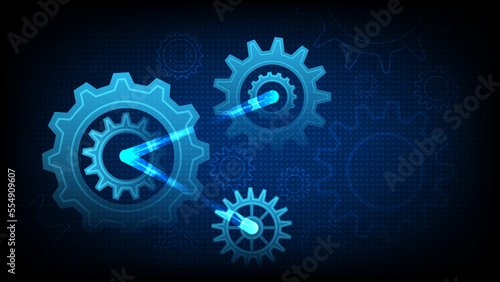 Gears background. Abstract blue futuristic graphic with cogs and wheels system.Hi-tech digital technology and engineering. Future technology vector concept. Illustration transmission steel cogwheel. 