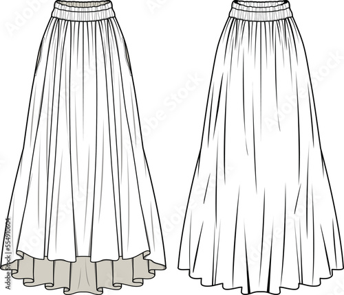 GIRLS AND WOMEN BOTTOM WEAR LONG SKIRT FRONT AND BACK FLAYT DESIGN VECTOR