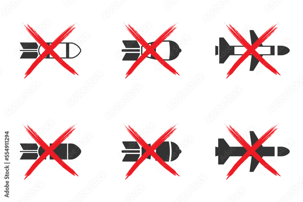 Bobm forbidden icon set. Crossed out bomb symbol. Vector illustration. Bobm forbidden icon set. Crossed out bomb symbol. Vector illustration.