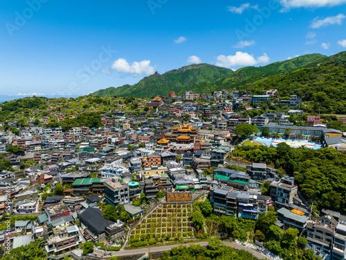 Aerial view Taiwan Jiufen village on the mountain