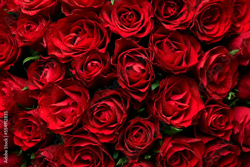 Texture of bouquet of red roses flowers