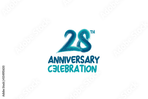 28th, 28 years, 28 year anniversary celebration fun style logotype. anniversary white logo with green blue color isolated on white background, vector design for celebrating event