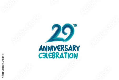 29th, 29 years, 29 year anniversary celebration fun style logotype. anniversary white logo with green blue color isolated on white background, vector design for celebrating event