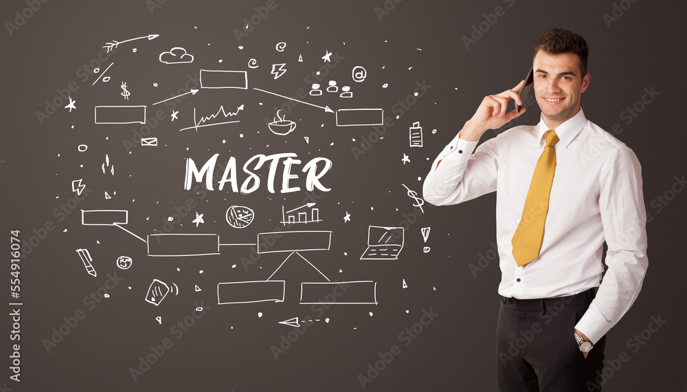 Businessman thinking with educational inscription Businessman thinking with educational inscription