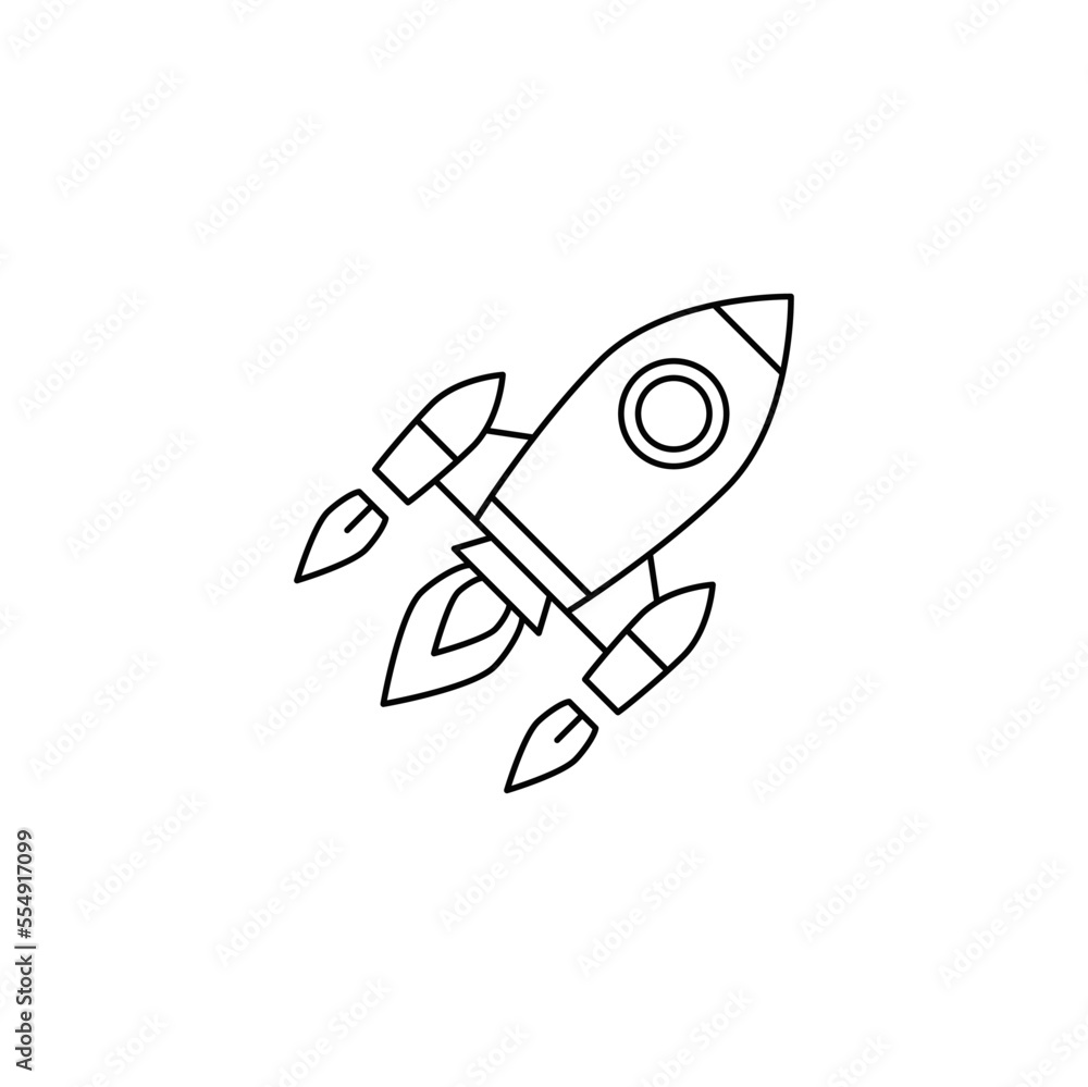 Flying rocket icon in line style icon, isolated on white background Flying rocket icon in line style icon, isolated on white background