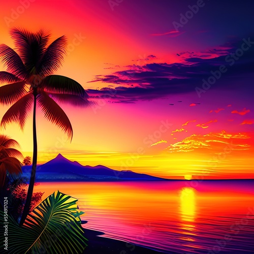 3159659933-dreamlikeart, Tropical sunset or sunrise with lake background__ ### Deformed, blurry, bad anatomy, disfigured, poorly 