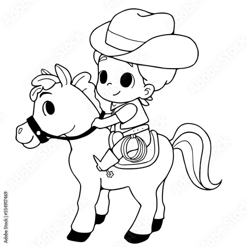 Cowboy coloring book pages.vector illustration isolated on white background.