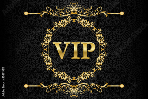 luxury gold and black premium vip card for club members only, background with golden ornament