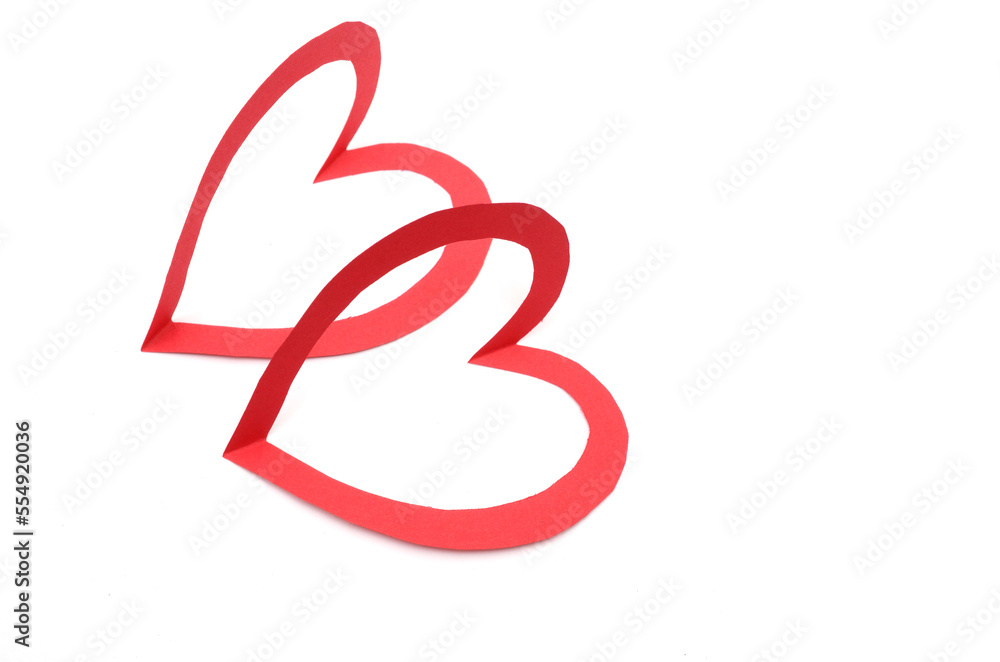Red paper Hearts on white Red paper Hearts on white