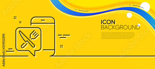Restaurant food app line icon. Abstract yellow background. Contactless meal order sign. Grocery phone application symbol. Minimal food app line icon. Wave banner concept. Vector