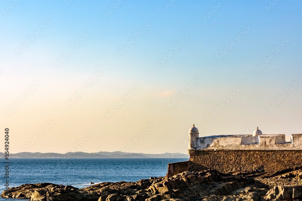 Walls and watchtowers of the fortress of Santa Maria in the bay of Todos os Santos in Salvador, Bahia