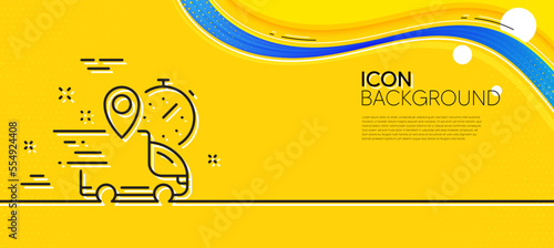 Express delivery line icon. Abstract yellow background. Courier truck location sign. Order delivery symbol. Minimal express delivery line icon. Wave banner concept. Vector